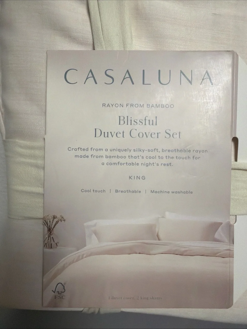 casaluna rayon from bamboo blissful duvet cover set NATURAL COLOR king NEW